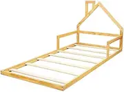 Pine Wood Floor Bed House Frame for Kids and Toddlers - Single