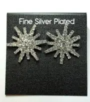 Silver Plated Special Occasion Earrings Cubic Zirconia's Big Snowflakes #71