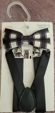 Wonder Nation Boys Bow Tie and Suspenders Set, 2-Piece Black/White Plaid