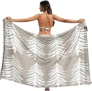 [RPLIFE] Pine Trees White Beige Sarong Coverups for Women, Sarong with Fringe for Summer Beach/pool, Large, Pine Trees White Beige, Large