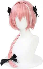 Anime Astolfo Cosplay Wig for Fate Women's Pink Braided Lolita Wig with Pigtails Ponytail for Girls + Cap