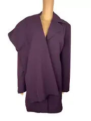 Larry Levine Polyester Rayon Spandex Pant Suit 14 Eggplant Wide Leg Lined 2PC