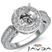 Diamond Engagement Halo Pave Set Milgrain Ring 1Ct Platinum 950 Round Semi Mount