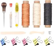Glarks 25Pcs Bookbinding Kit, Hand Bookbinding Starter Tool Set with Real Bone Folder, Large-Eye Needles, Waxed Thread, Awl, Clips, Thimble Ring, Scissors for DIY Bookbinding Crafts Sewing Supplies