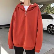 Half-Zip Plain Hoodie Gray - M