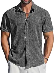 [LETSEE] Men's Linen Shirts Short Sleeve Casual Button Down Shirt for Men Summer Beach Vacation Shirt