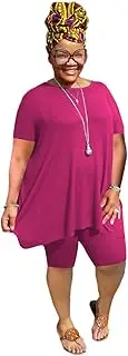 [YeGine] Women Plus Size 2 Piece Outfits Casual Short Sleeve Tunic Tops Shorts Sets Summer Oversized Tshirts Shorts Sweatsuits