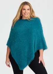 [Taking Shape] Taking Shape Fuzzy Poncho in Teal - Women's Accessories Teal