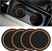 Mandark 4PCS Car Cup Holder Coasters, 2.75 Inch Non-Slip Insert Water Bottle Holder Pads, Dustproof Automotive Interior Accessories Mat, Universal for Vehicles, Trucks, RVs and More (Black/Orange)