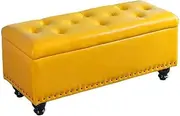 Rectangular Storage Footstool Change Shoe Bench Pu Leather Cushion Bedroom Bed End Stool Rivet Decoration Bearing Weight 300Kg,Apricot (Size: 40x40x43cm/15.7x15.7x16.9inch) (Apricot 60X40X43cm)