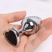 S/M/L Heart Shaped Anal Trainer Jewel Butt Plug BDSM Adult Gay Anus Anal Plugs Butt Toys for Beginners (Black, S)