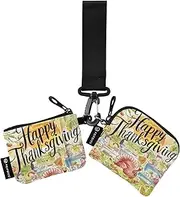 [XYMZR] Mini Zip Around Wristlet keychain Wallet Retro Thanksgiving Pattern for Women Personalized Pattern Detachable Dual Pouch Wristlet Portable Wallet Phone Coin Purse, Multi-colored, One Size