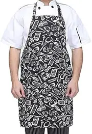 Adjustable Adult Apron Striped Apron Hotel Restaurant Chef Apron Unisex Cooking Kitchen Bib Apron with 2 Pockets Mens Apron