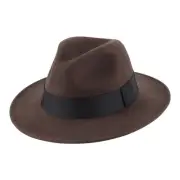 Mens Wool Fedora Hat with Grosgrain Band Decor Classic Wide Brim Fedora Hat f...