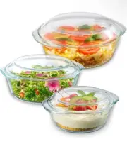 6 Set Glass Casserole Bowl Dish Lids Containers Heat Cold Microwave Oven Freezer