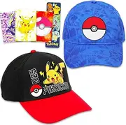 [Pokémon] Pokemon Hat for Boys 2 Pack - Bundle with 2 Pokemon Baseball Caps for Kids 4-6 Plus Bookmark, More | Pikachu Hat for Boys, Kids Multicolor, Multicolor