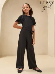 Lipsy Black Layered Flutter Sleeve Jumpsuit (5-16yrs) (AL0706) | $74 - $92