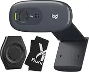 Logitech C270 Webcam Bundle - High Resolution HD 720 Logitech Webcam Camera with Microphone for Desktop Computer or Laptop - Bundle with Cable, Privacy Cover & Web Cam Cleaning Cloth