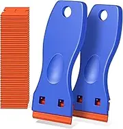 Plastic Razor Blade Scraper, 2 Pack Razor Scraper with 120 Pcs Razor Blades for Removing Glue, Sticker, Decals, Tint from Car Window and Glass(Blue)