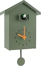 PEIZHIYC Modern Cuckoo Clock 25 x 15 x 9 cm Cuckoo Wall Clock with Pendulum Adjustable Volume Minimalist Cuckoo Clock for Home, Bedroom, Office, Living Room (Green)