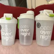 Oats Overnight Blender Bottles Set of 3 Milk Fill Line Shaker BRAND NEW