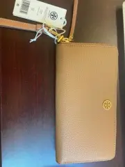 Tory Burch Continental Leather Wallet Zip Around Tan/Light Brown