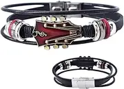 [Generic] Adjustable Bracelets for Men, Rock Style Adjustable Cuff Bracelet, Music Theme Fashion Jewelry, Hand-Woven Multilayer Wristbands for Friends Family