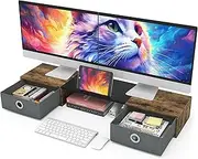 WESTREE Dual Monitor Stand Riser with Two Drawers, Extra Large Storage for 2 Monitors, Desktop Oraganizer Computer,Laptop,Screen,Printer,TV