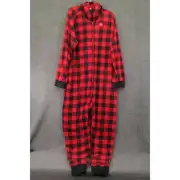 Family PJs Mens One Piece Flannel Pajamas Red Buffalo Plaid Hooded Zip XL New