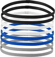[Pryon] 8-Pack Sports Headbands, Elastic Non-Slip Silicone Grip Sport Hairbands for Football, Running, Yoga, and Workout, Soft & Comfortable Headbands in Black, White, Gray, Blue for Boys and Men, Women
