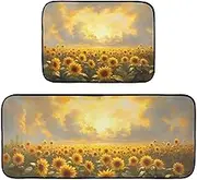 WOIWB Kitchen Mats Sets of 2, Absorbent Resist Dirt Field Sunflower Kitchen Rugs, Comfortable Carpet for Bathroom Sink Doorway 19.7x27.6 in + 19.7x47.2 in