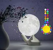 Moon Lamp with Hand Holder 16 Colours-4inch 3D Lunar | Artful Home Decor | Moon lamp Night Light for Bedroom | Perfect for Women, Men, Wife, dad, Girl, Child, Kids & Baby Birthday.