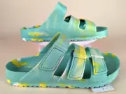 Sun Stone Bowie Slide Sandals Mens 10 Green Yellow Tie Dye Summer Shoes NWT