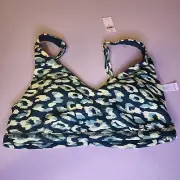 Offline By Aerie Goals Plunge Sports Bra Medium Green Yellow Cheetah Print