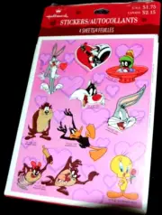 Vtg 1997 Hallmark Valentine Stickers Looney Tunes TAZ PEPE TWITTY 4 Sheets NOS