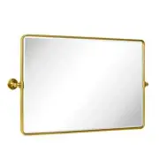 Lutalo 38 x 24 Mirror Brushed Gold Metal Framed Pivot Tilting Bathroom Vanity