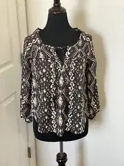 AMERICAN EAGLE Peasant BOHO Blouse Top Tassel Black Cream White XS NEW $39.95