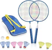 Badminton Rackets for Children,12 in 1 Shuttlecocks Racquet Sports Set w/Lightweight Carrying Bag for Kids Professionals Beginner Players Indoor Outdoor Sport Game