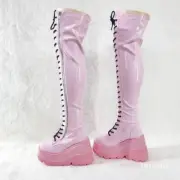 Shaker 374 Pink Patent Platform 4.5" Wedge Heel Over The Knee Boots NY DEMONIA