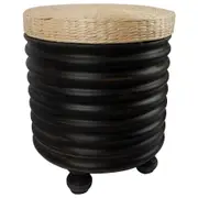 Willow & Silk 40cm Round Rattan Home Coffee/Side Table/Stool/Chair Decor Black
