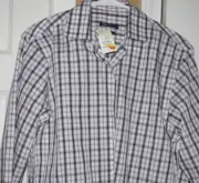 NWT New VAN HEUSEN Dress Shirt Mens 14 1/2 32 33 Black White Purple Check SLIM