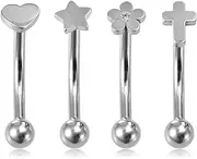 [Generic] 4 pcs Curved Barbell Eyebrow Lip Ring Rook Daith Helix Bars 8mm Stainless Steel 16G Piercing Banana Silver Gold Eyebrow Piercing Jewellery, one size, Stainless Steel, No Gemstone