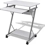 Compact Computer Desk with Keyboard Pull-Out Tray, Table for Gaming, Home Office, White Desks, Adjustable Computer Stand