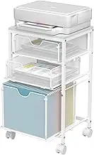 BOHDK Rolling File Cart with 3 Storage Drawers, Wood & Mesh Hanging File Folder Organizer with Wheels Under Desk, File Cabinets for Home Office, 14.8" L x 11.8" D x 25.3" H, White