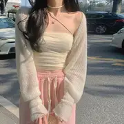 Sheer Cardigan / Tube Top Tube Top - Almond - One Size