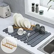 Stone Drying Mat for Kitchen Counter, Quick Drying Stone Dish Drying Mat, Diatomaceous Earth Drying Mat for Kitchen Counter, Dish Drying Mat Foldable , Quick Drying Stone Mat (Grey, 24"×16")