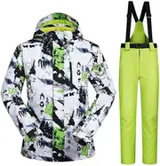 [Yytcsjz] Mens Ski Suits Two Piece, Mens Warm Thickening Waterproof Windproof Jacket and Pant Sets, Winter Outdoor Waterproof Snowsuits, for Winter Outdoor Skiing Sports (Color : C White Green, Size : 3X-Larg