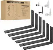 8” Heavy Duty Shelf Brackets (6Pcs) - L Shelf Brackets Black - Hook Brackets ...