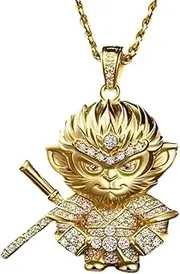 [EKANUIPKA] Qi Tian Da Sheng Sun Wukong Copper Micro-Set Necklace Pendant, Black Myth Wukong Game derivatives(A3)