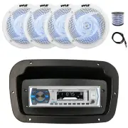 Pyle Marine Radio, Spa Bezel,Adapter, Antenna,Wire, 4x 4" 100W LED White Speaker